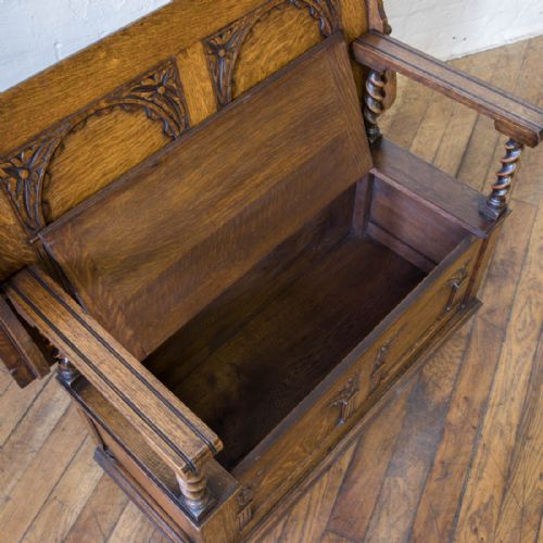 JACOBEAN STYLE OAK MONKS BENCH - ADDITIONAL PHOTO 3