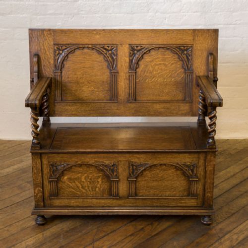 JACOBEAN STYLE OAK MONKS BENCH - ADDITIONAL PHOTO 11