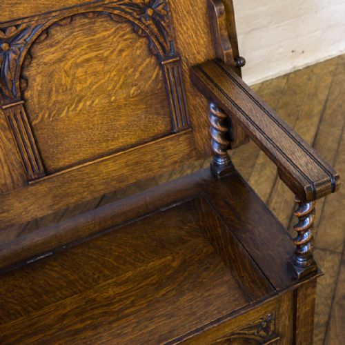 JACOBEAN STYLE OAK MONKS BENCH - ADDITIONAL PHOTO 12