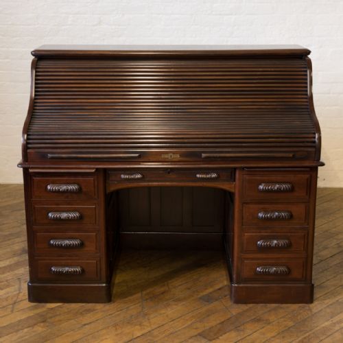 EDWARDIAN WALNUT ROLL TOP DESK - ADDITIONAL PHOTO 2