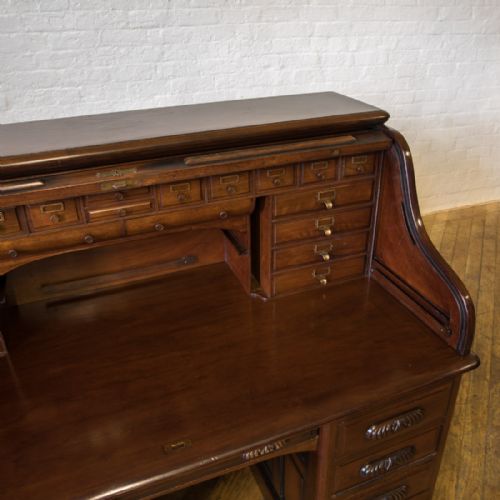 EDWARDIAN WALNUT ROLL TOP DESK - ADDITIONAL PHOTO 3