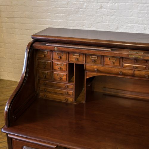 EDWARDIAN WALNUT ROLL TOP DESK - ADDITIONAL PHOTO 5