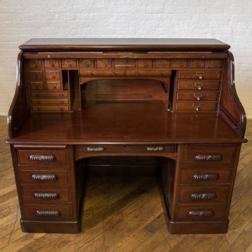 EDWARDIAN WALNUT ROLL TOP DESK - ADDITIONAL PHOTO 6