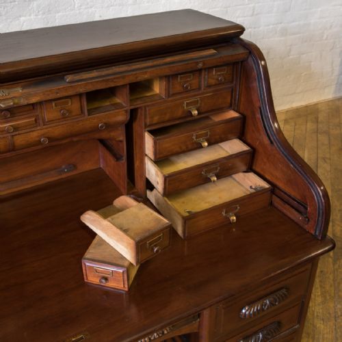 EDWARDIAN WALNUT ROLL TOP DESK - ADDITIONAL PHOTO 7