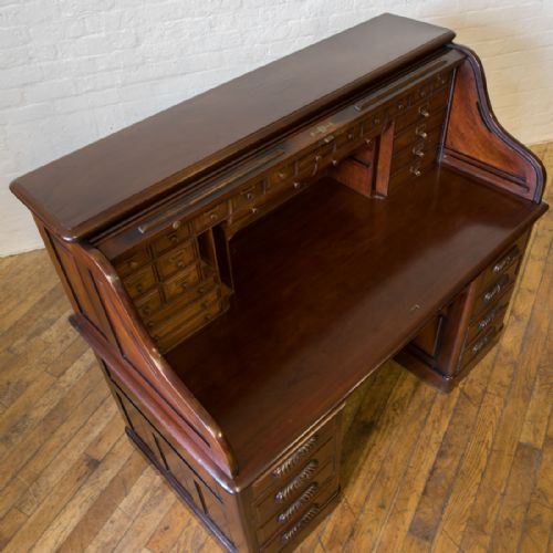 EDWARDIAN WALNUT ROLL TOP DESK - ADDITIONAL PHOTO 8