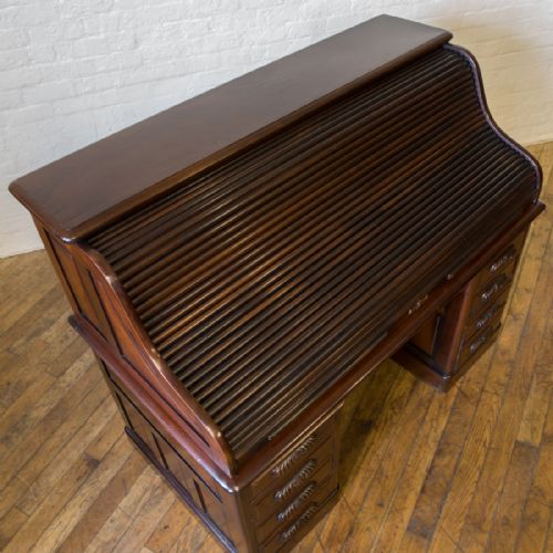 EDWARDIAN WALNUT ROLL TOP DESK - ADDITIONAL PHOTO 9