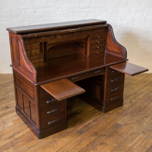 EDWARDIAN WALNUT ROLL TOP DESK - ADDITIONAL PHOTO 11