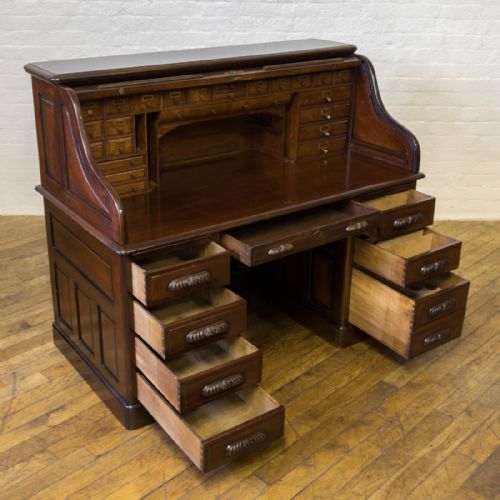 EDWARDIAN WALNUT ROLL TOP DESK - ADDITIONAL PHOTO 12