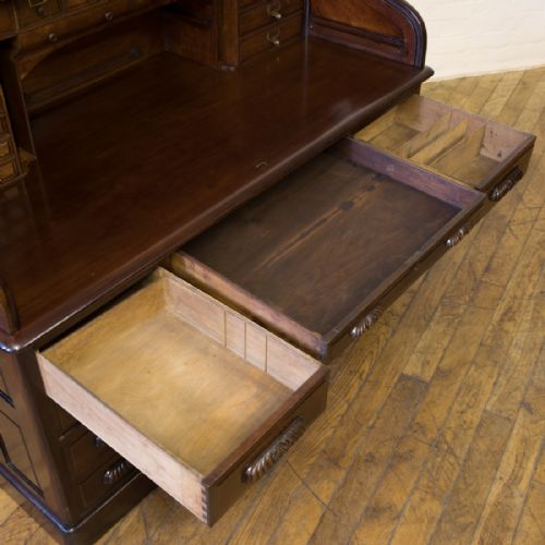EDWARDIAN WALNUT ROLL TOP DESK - ADDITIONAL PHOTO 13