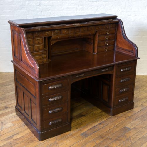 EDWARDIAN WALNUT ROLL TOP DESK - ADDITIONAL PHOTO 15