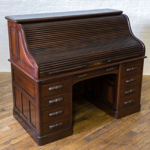 EDWARDIAN WALNUT ROLL TOP DESK - ADDITIONAL PHOTO 16