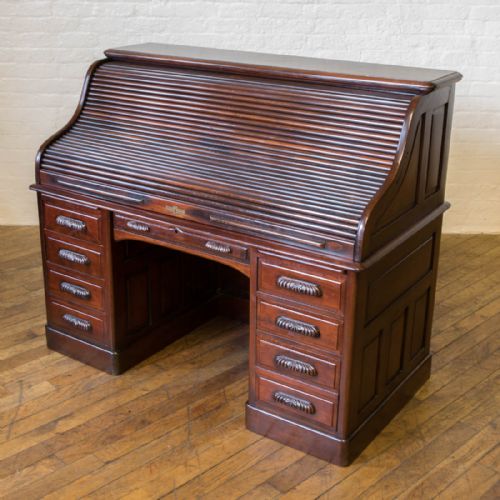 EDWARDIAN WALNUT ROLL TOP DESK - ADDITIONAL PHOTO 20