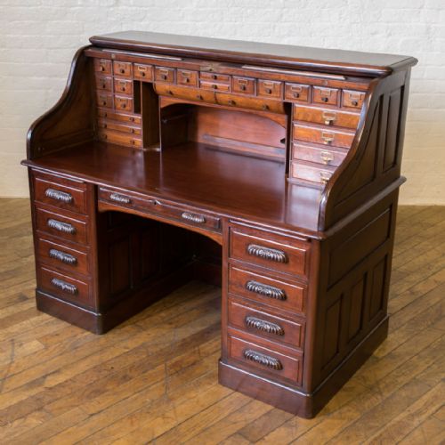 EDWARDIAN WALNUT ROLL TOP DESK - ADDITIONAL PHOTO 21