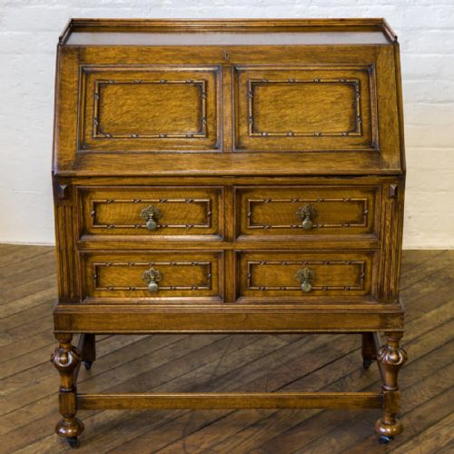EDWARDIAN OAK BUREAU - ADDITIONAL PHOTO 4