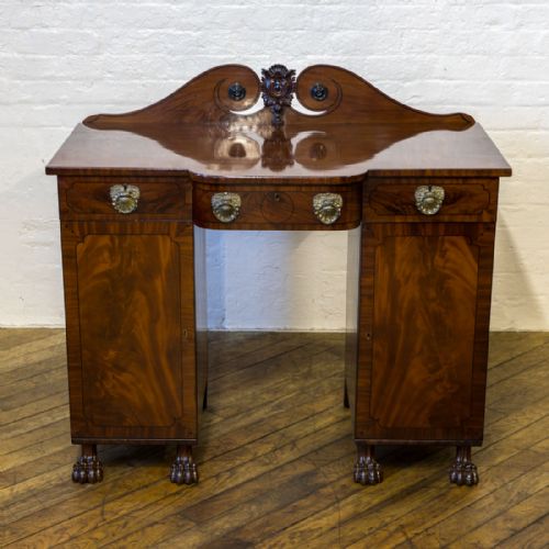 small regency twin pedestal mahogany sideboard - CATEGORY: ANTIQUE SIDEBOARDS - DATED REGENCY