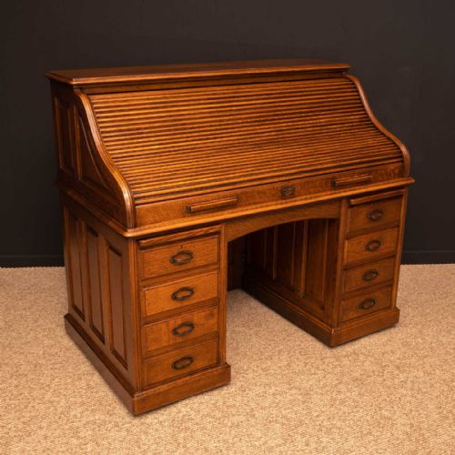 edwardian oak roll top desk by hll - CATEGORY: ANTIQUE DESKS - DATED EDWARDIAN