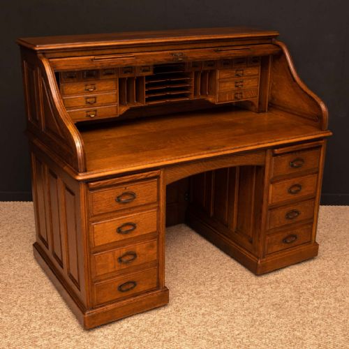 EDWARDIAN OAK ROLL TOP DESK BY HLL - ADDITIONAL PHOTO 1