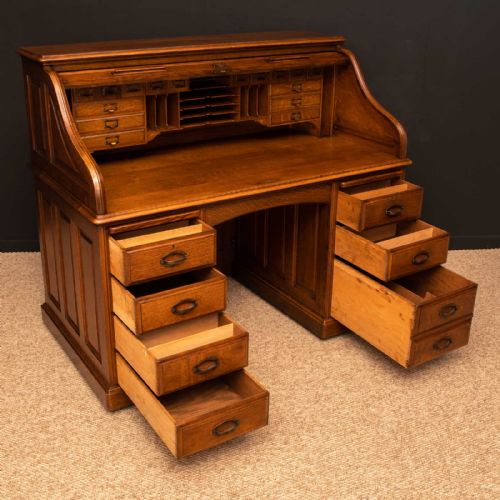 EDWARDIAN OAK ROLL TOP DESK BY HLL - ADDITIONAL PHOTO 2