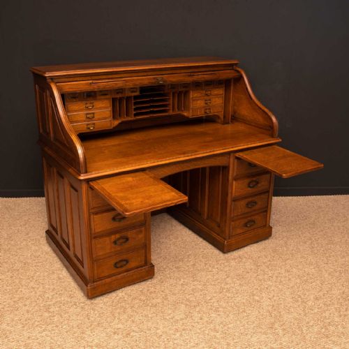 EDWARDIAN OAK ROLL TOP DESK BY HLL - ADDITIONAL PHOTO 3
