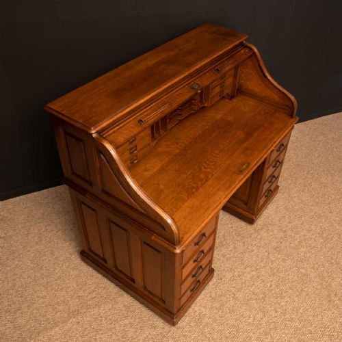 EDWARDIAN OAK ROLL TOP DESK BY HLL - ADDITIONAL PHOTO 4