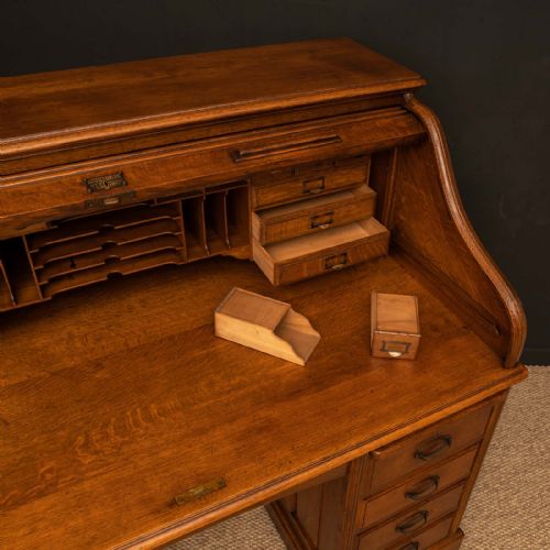 EDWARDIAN OAK ROLL TOP DESK BY HLL - ADDITIONAL PHOTO 6
