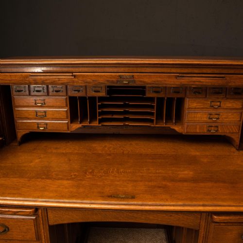 EDWARDIAN OAK ROLL TOP DESK BY HLL - ADDITIONAL PHOTO 8