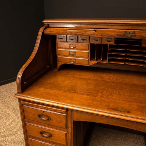 EDWARDIAN OAK ROLL TOP DESK BY HLL - ADDITIONAL PHOTO 9