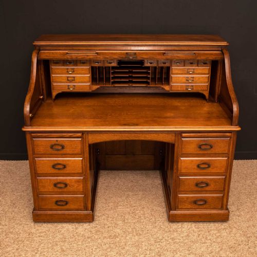 EDWARDIAN OAK ROLL TOP DESK BY HLL - ADDITIONAL PHOTO 14