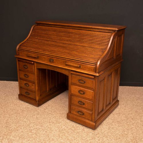 EDWARDIAN OAK ROLL TOP DESK BY HLL - ADDITIONAL PHOTO 20
