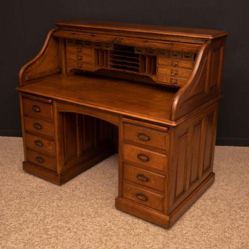 EDWARDIAN OAK ROLL TOP DESK BY HLL - ADDITIONAL PHOTO 21