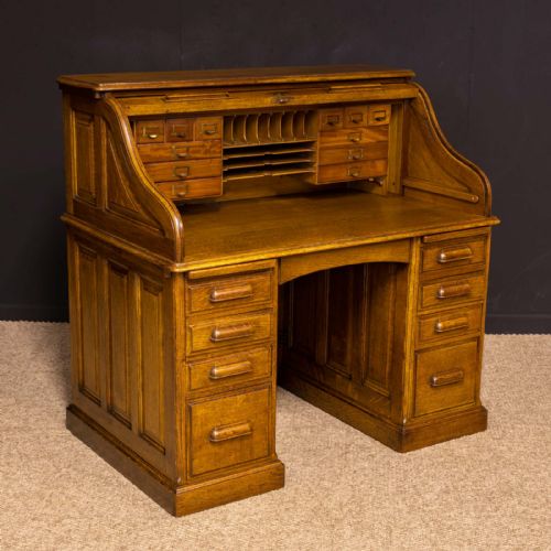 edwardian oak roll top desk by hll - CATEGORY: ANTIQUE DESKS - DATED EDWARDIAN