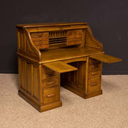 EDWARDIAN OAK ROLL TOP DESK BY HLL - ADDITIONAL PHOTO 3