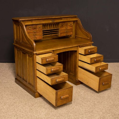 EDWARDIAN OAK ROLL TOP DESK BY HLL - ADDITIONAL PHOTO 4