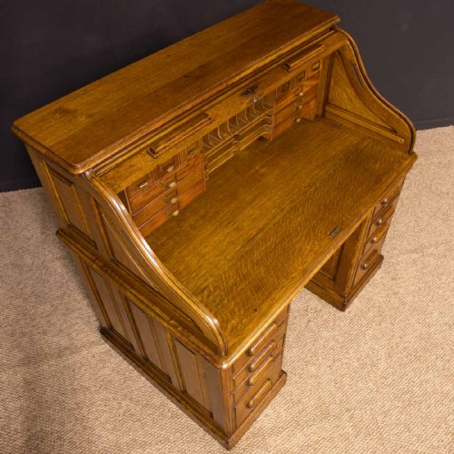 EDWARDIAN OAK ROLL TOP DESK BY HLL - ADDITIONAL PHOTO 7
