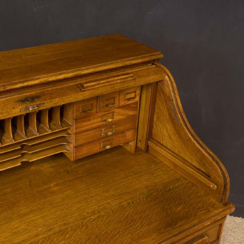 EDWARDIAN OAK ROLL TOP DESK BY HLL - ADDITIONAL PHOTO 11