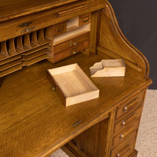 EDWARDIAN OAK ROLL TOP DESK BY HLL - ADDITIONAL PHOTO 15