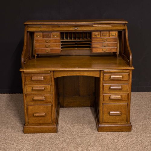EDWARDIAN OAK ROLL TOP DESK BY HLL - ADDITIONAL PHOTO 20