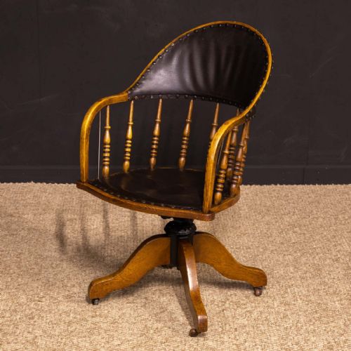 edwardian oak swivel desk chair - CATEGORY: ANTIQUE CHAIRS - DATED EDWARDIAN