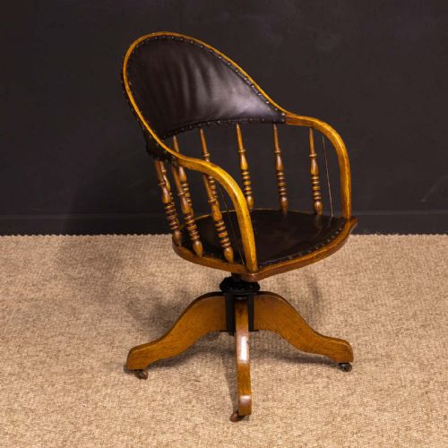 EDWARDIAN OAK SWIVEL DESK CHAIR - ADDITIONAL PHOTO 2