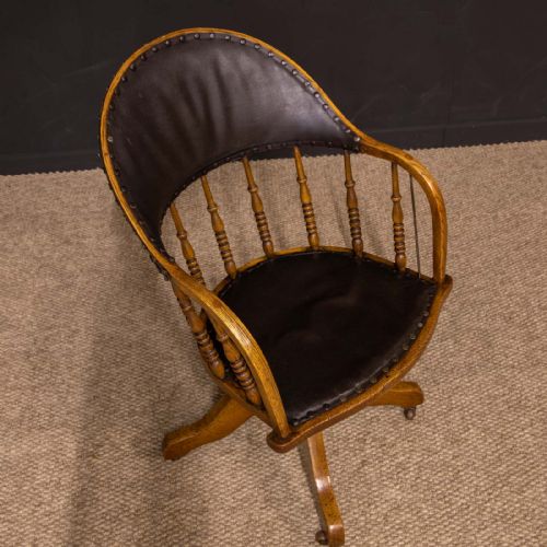 EDWARDIAN OAK SWIVEL DESK CHAIR - ADDITIONAL PHOTO 6