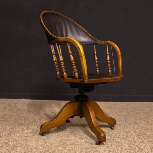 EDWARDIAN OAK SWIVEL DESK CHAIR - ADDITIONAL PHOTO 9
