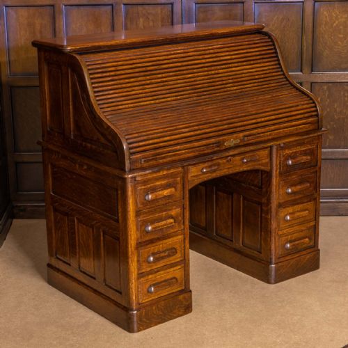 EDWARDIAN OAK ROLL TOP DESK - ADDITIONAL PHOTO 2