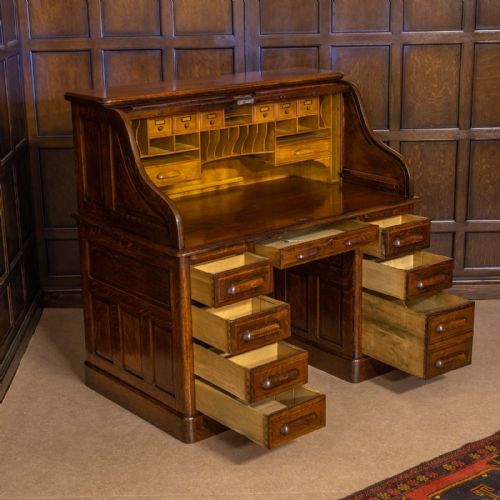 EDWARDIAN OAK ROLL TOP DESK - ADDITIONAL PHOTO 3