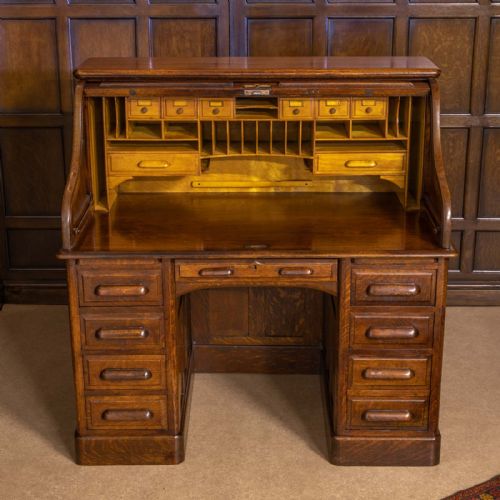 EDWARDIAN OAK ROLL TOP DESK - ADDITIONAL PHOTO 6