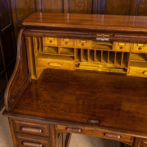 EDWARDIAN OAK ROLL TOP DESK - ADDITIONAL PHOTO 8