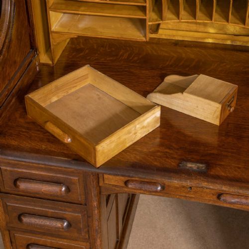 EDWARDIAN OAK ROLL TOP DESK - ADDITIONAL PHOTO 9