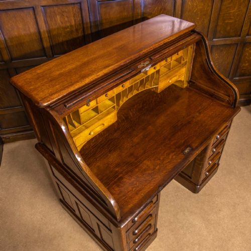 EDWARDIAN OAK ROLL TOP DESK - ADDITIONAL PHOTO 10