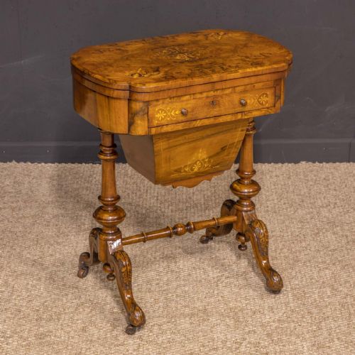 victorian walnut sewing table - CATEGORY: ANTIQUE TABLES - DATED 1860