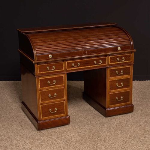 late victorian sheraton revival roll top desk - CATEGORY: ANTIQUE DESKS - DATED VICTORIAN