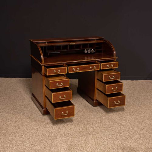 LATE VICTORIAN SHERATON REVIVAL ROLL TOP DESK - ADDITIONAL PHOTO 2